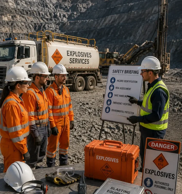 Mining safety services for explosive companies training team