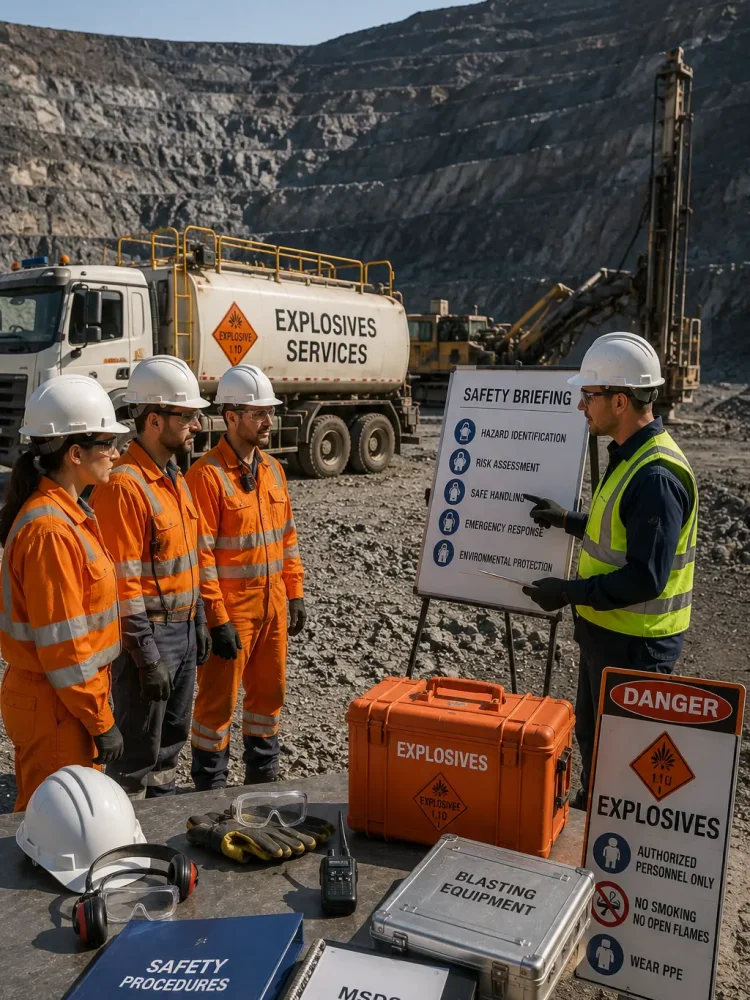 Mining safety services for explosive companies training team
